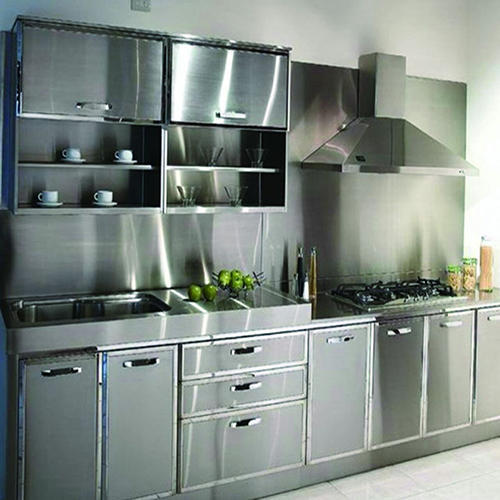 Image Of Stainless Steel Kitchen Cabinet In A Modern Luxury Home.