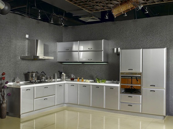 Simple Elegant Stainless Steel Kitchen Area In Modern Home.